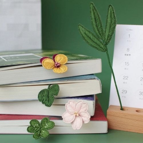 Set di 5 segnalibri da ricamo a forma di fiore e di foglia su Etsy