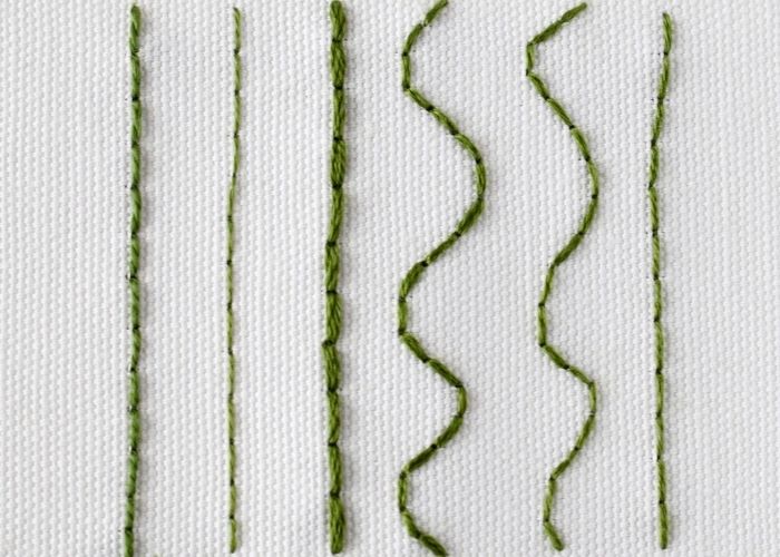 Back Stitch hand embroidery sampler with green threads image