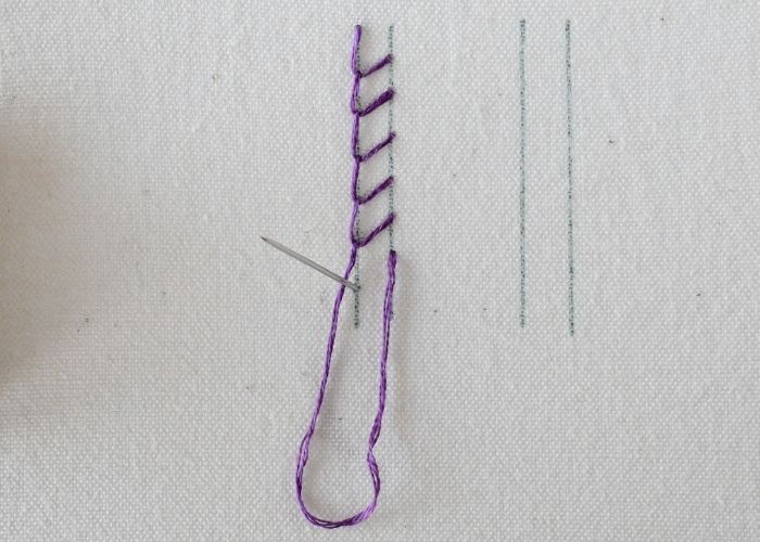 Single Feather Stitch hand embroidery tutorial step 6 image
