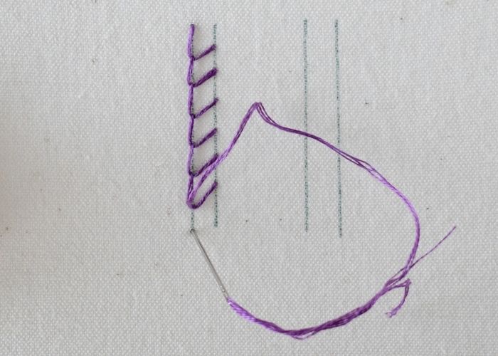 Single Feather Stitch hand embroidery tutorial step 7 image