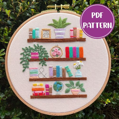 Botanical Bookshelves - Bookish Hand Embroidery Pattern on Etsy