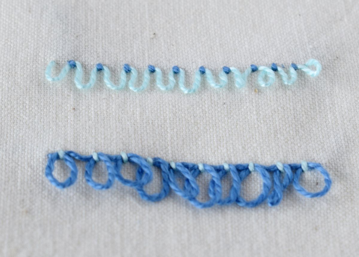 Pendant Couching hand embroidery sampler with blue threads image