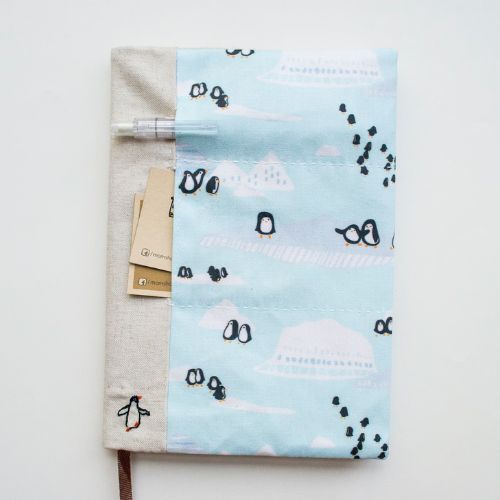 Penguin Waddle - adjustable A5 fabric book cover on Etsy