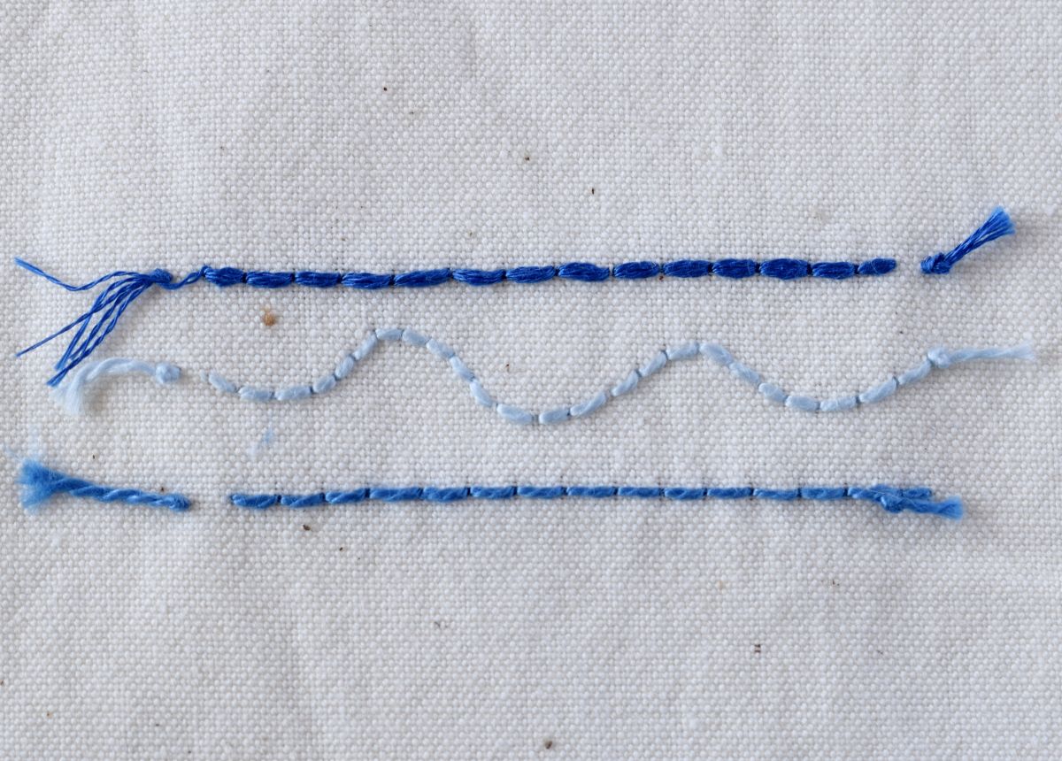 Portuguese Stem Stitch embroidery sampler back side image