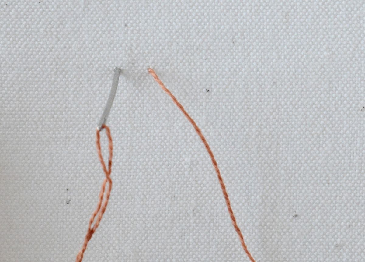 Triangular Feather Stitch hand embroidery tutorial step 1 image