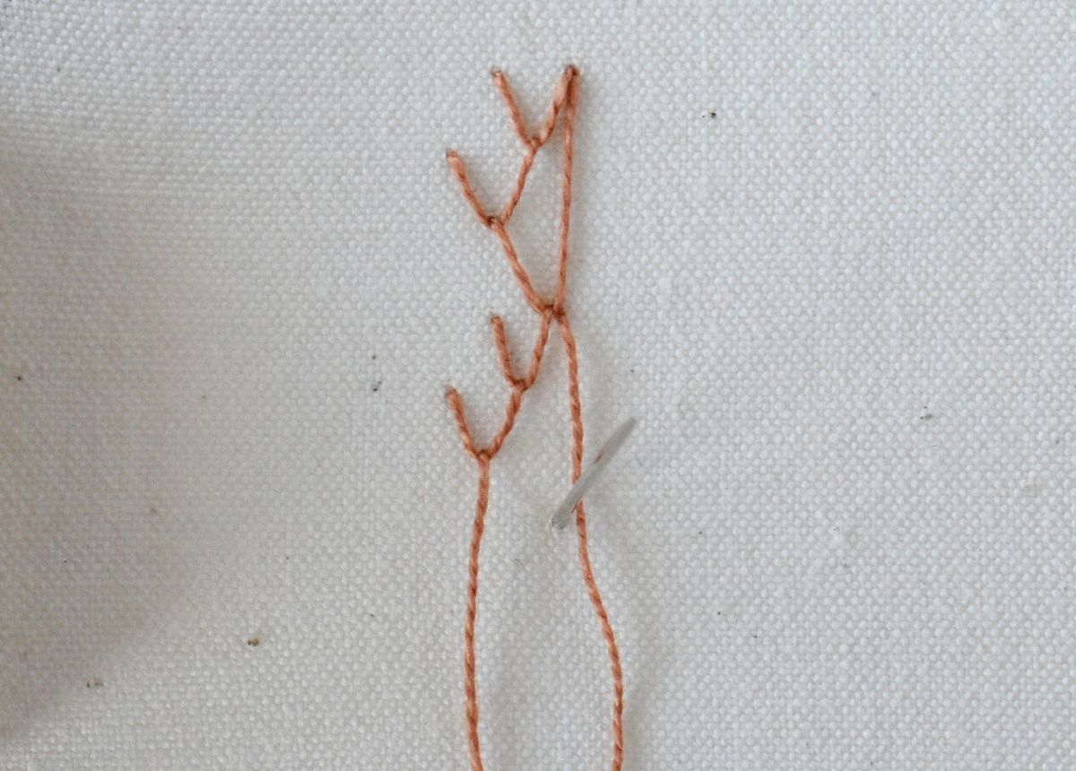 Triangular Feather Stitch hand embroidery tutorial step 8 image