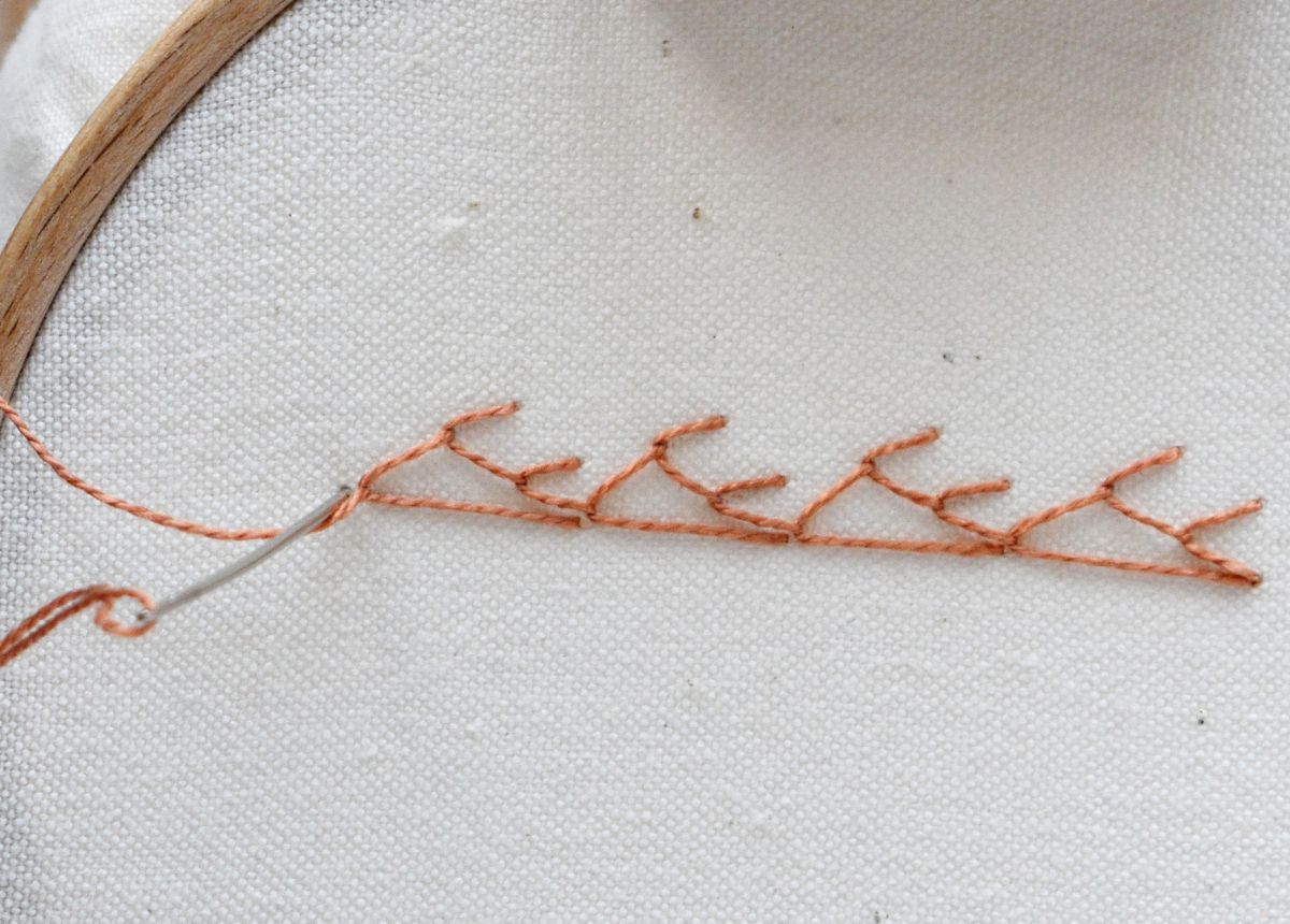 Triangular Feather Stitch hand embroidery tutorial step 9 image