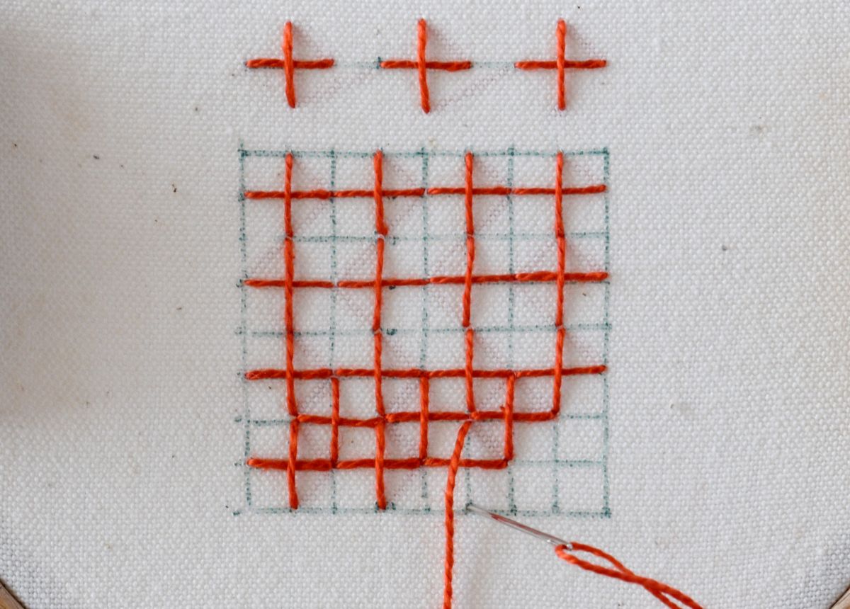 Upright Cross Stitch hand embroidery tutorial step 4 image