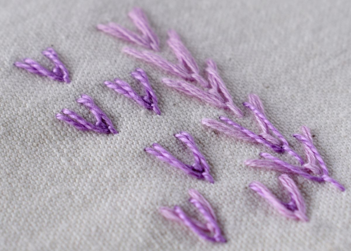 Double Fly Stitch embroidery sampler with purple threads image