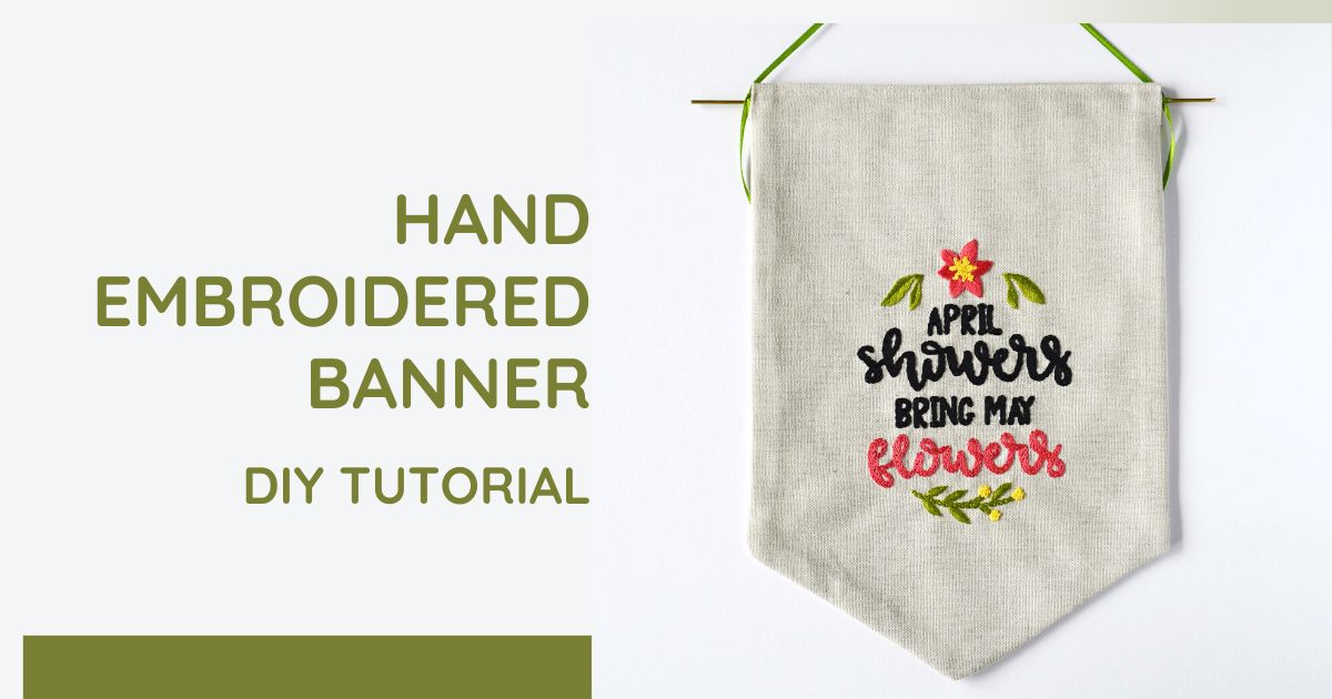 Hand embroidered banner with floral design image