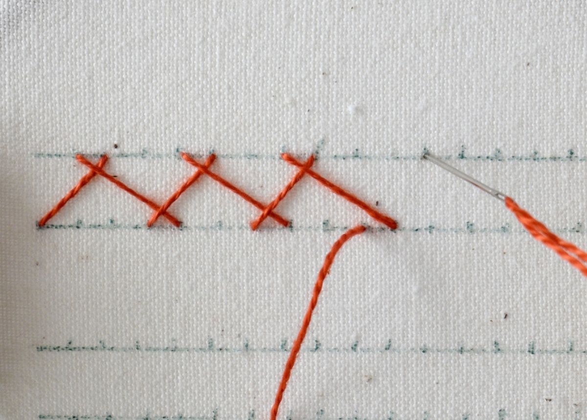 Multiple Trip Herringbone hand embroidery tutorial step 1 image