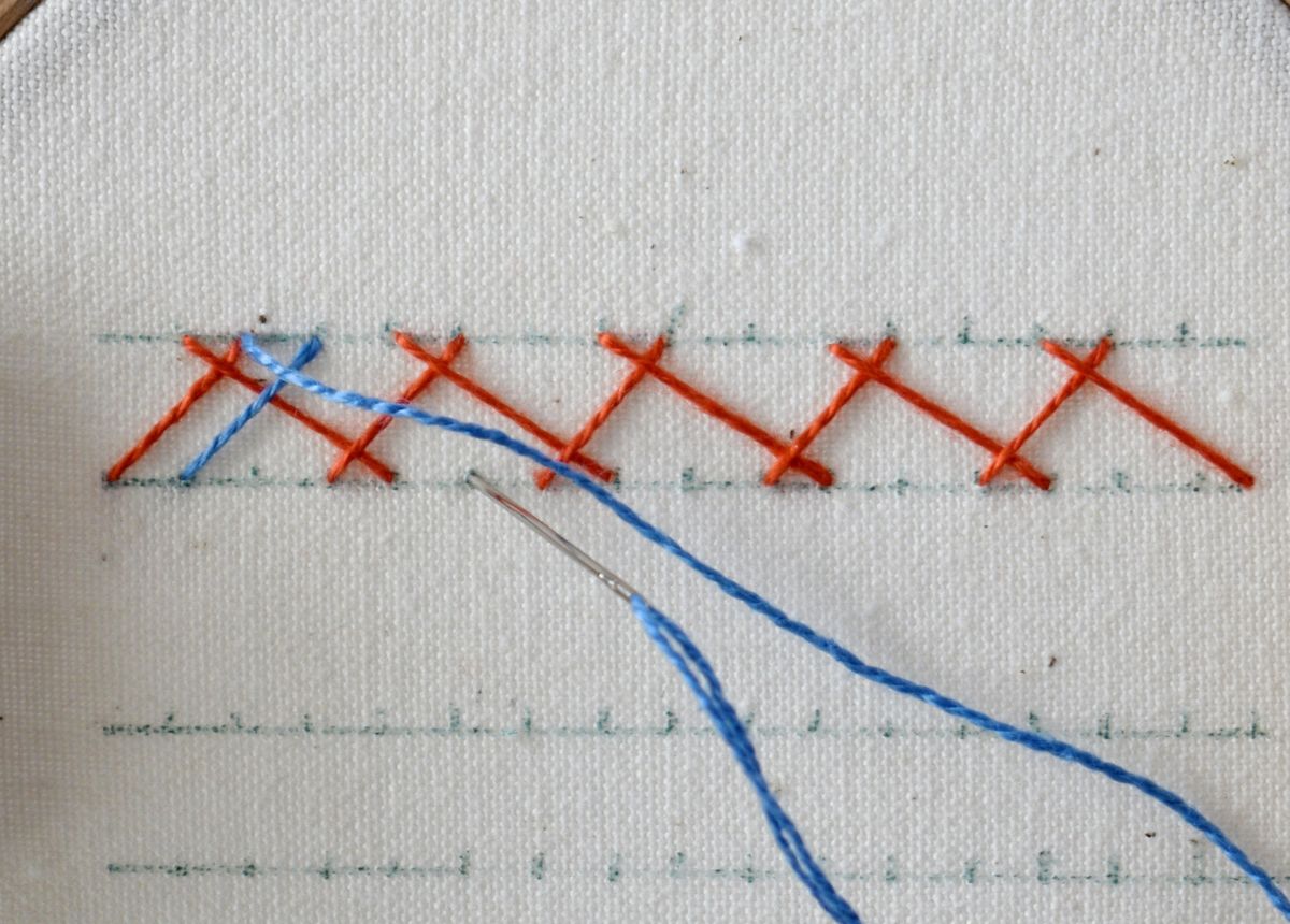 Multiple Trip Herringbone hand embroidery tutorial step 3 image