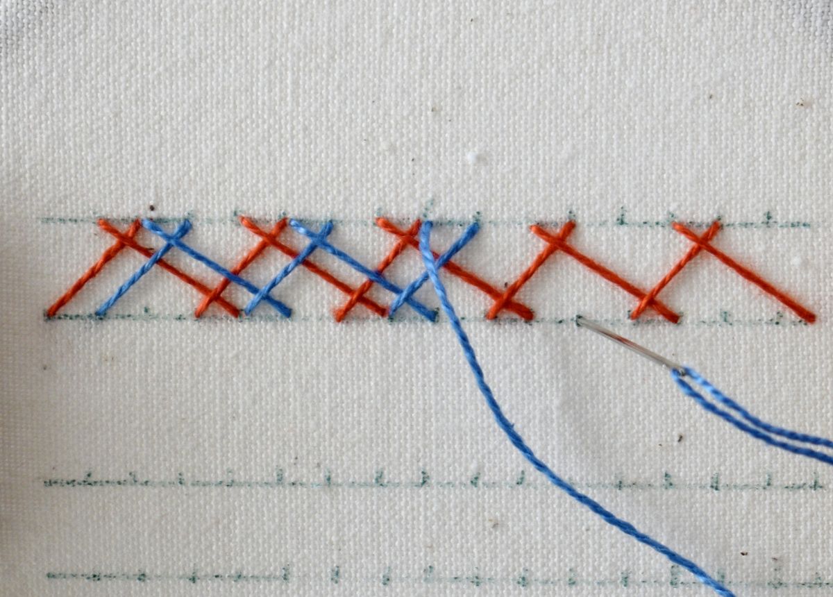 Multiple Trip Herringbone hand embroidery tutorial step 4 image