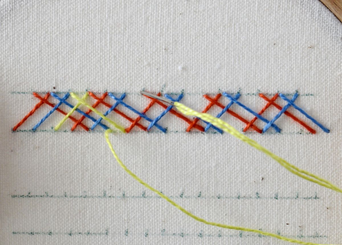 Multiple Trip Herringbone hand embroidery tutorial step 5 image