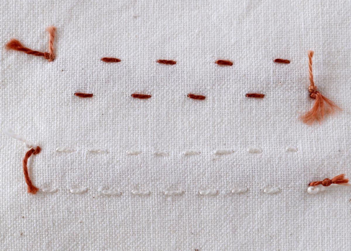 Tied Herringbone Stitch hand embroidery sampler back side image