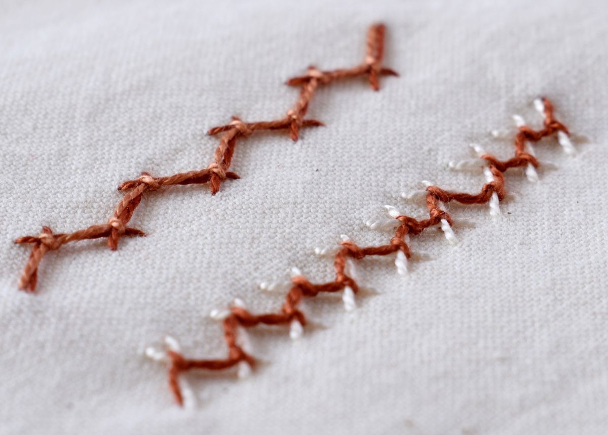 Tied Herringbone Stitch hand embroidery sampler image