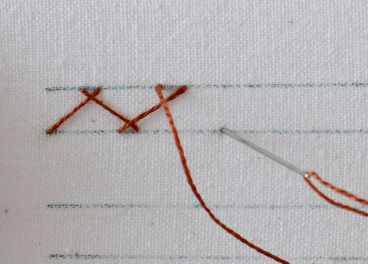 Tied Herringbone Stitch hand embroidery tutorial step 1 image