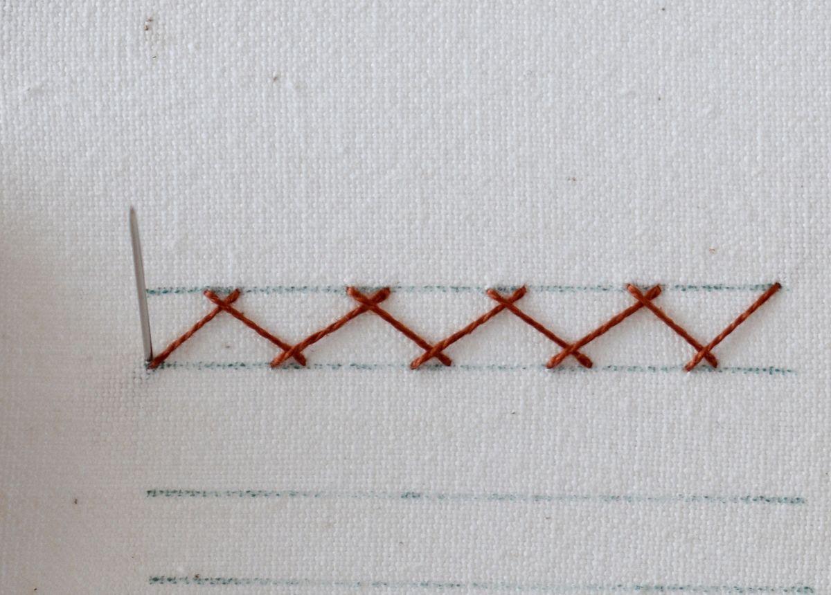 Tied Herringbone Stitch hand embroidery tutorial step 2 image