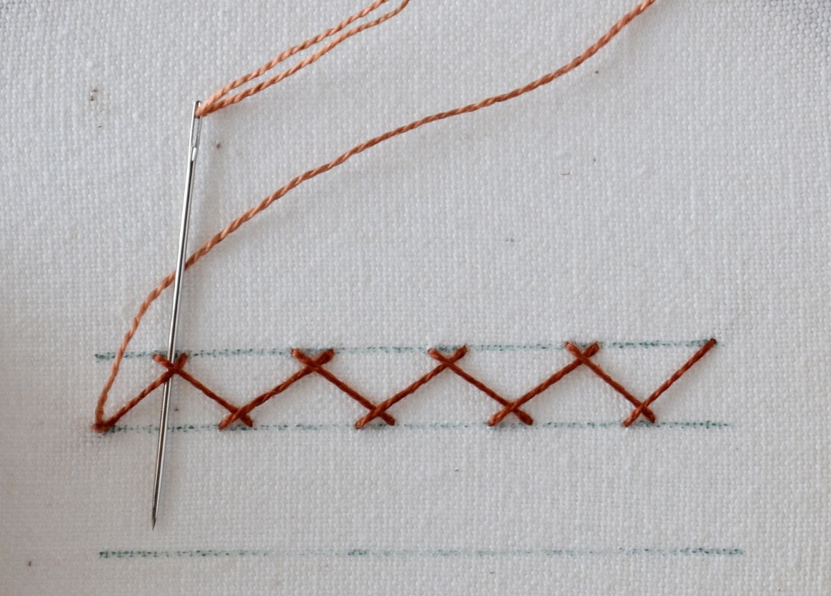 Tied Herringbone Stitch hand embroidery tutorial step 3 image