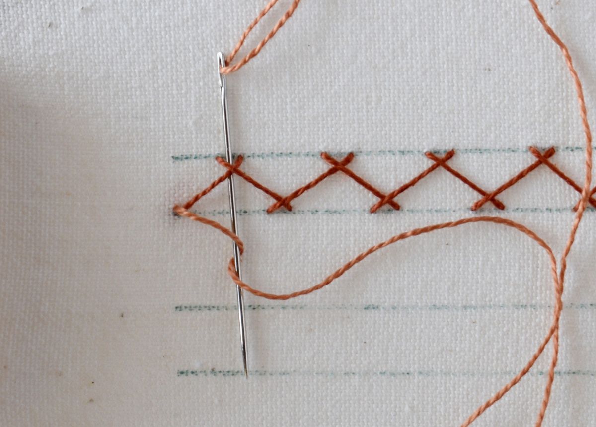 Tied Herringbone Stitch hand embroidery tutorial step 4 image