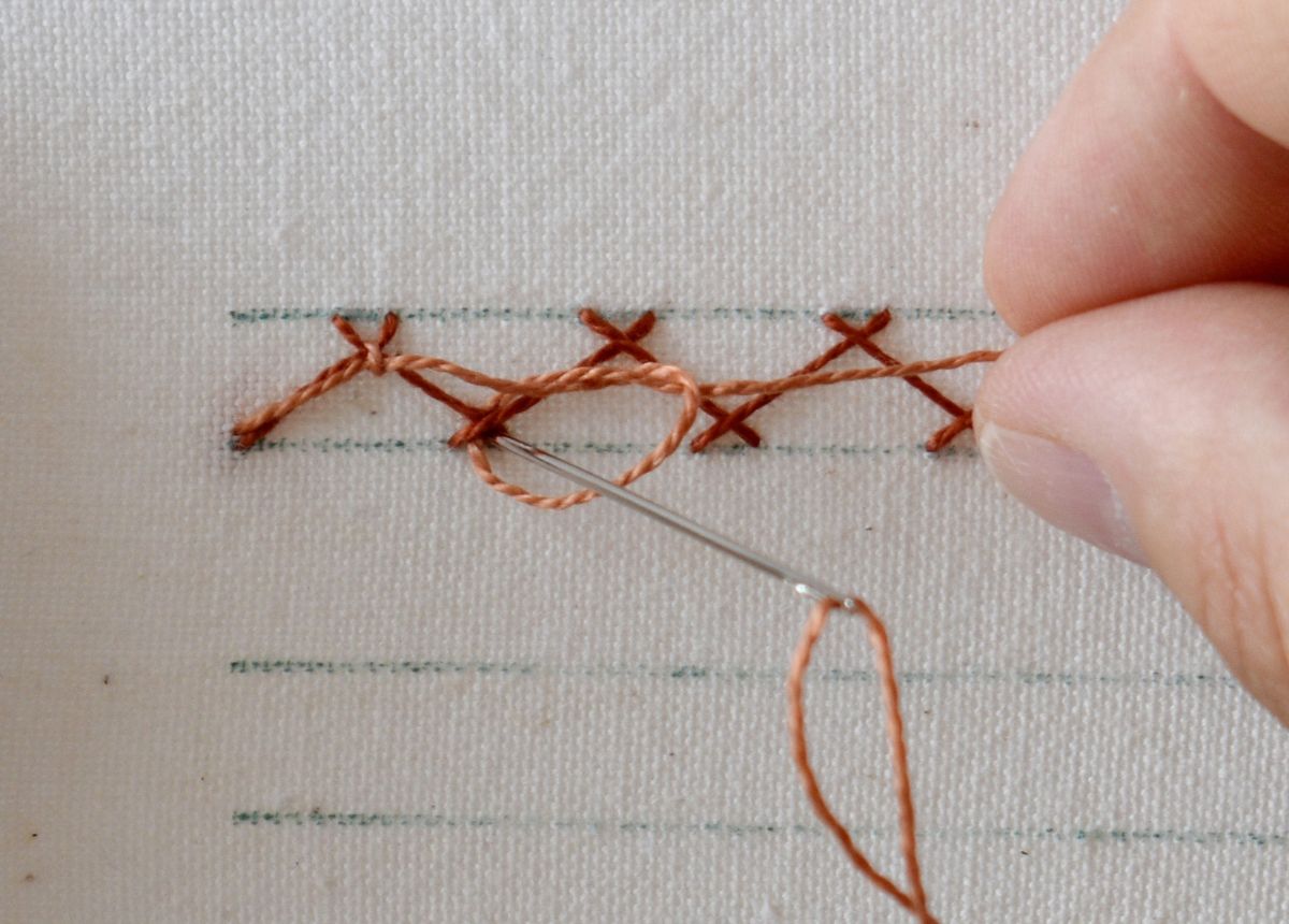 Tied Herringbone Stitch hand embroidery tutorial step 7 image