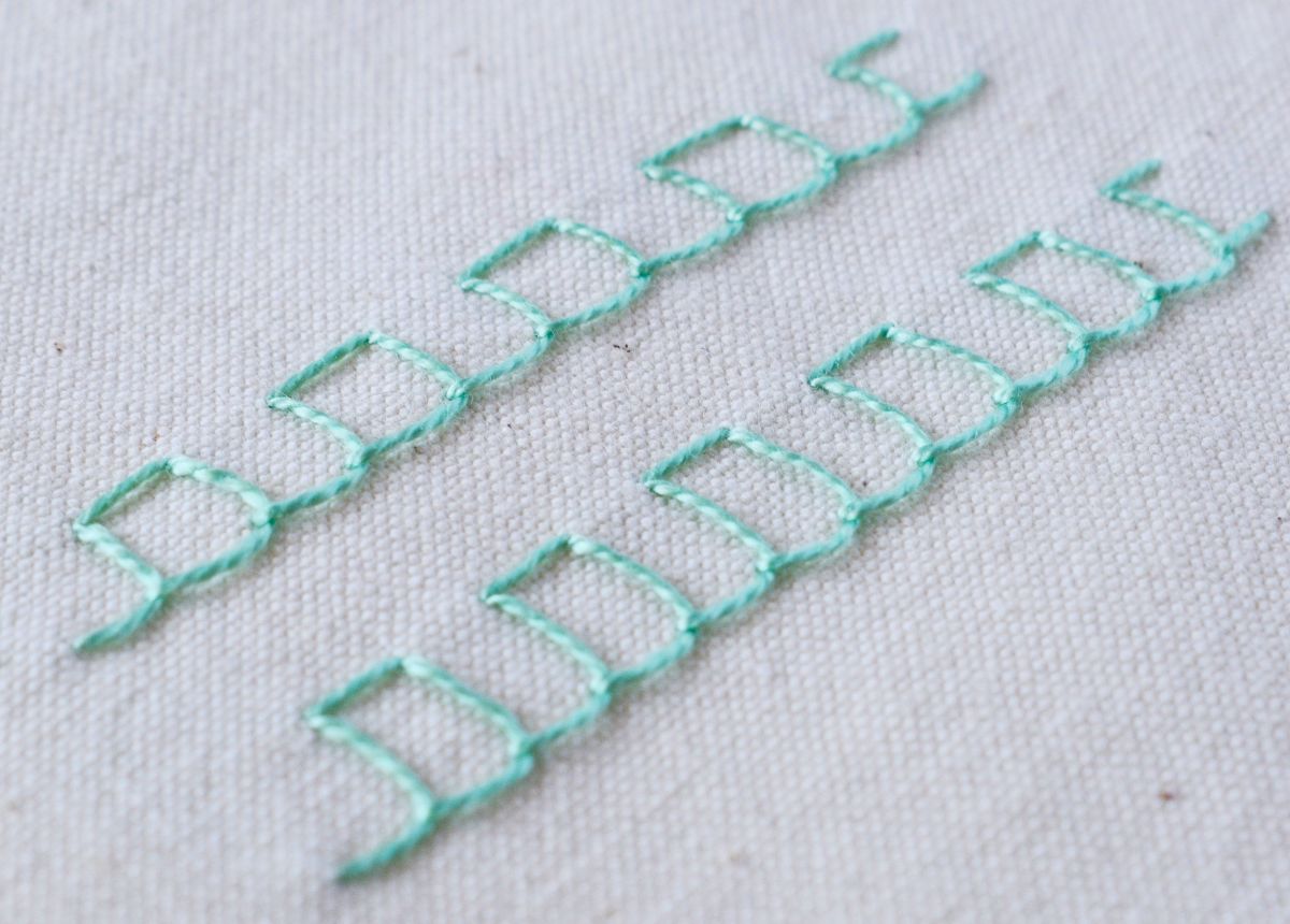 Boxed Blanket Stitch hand embroidery sampler with pearl cotton thread image