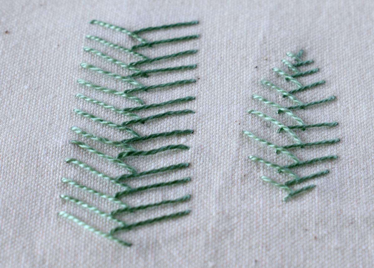 Open Fishbone Stitch hand embroidery sampler with pearl cotton image
