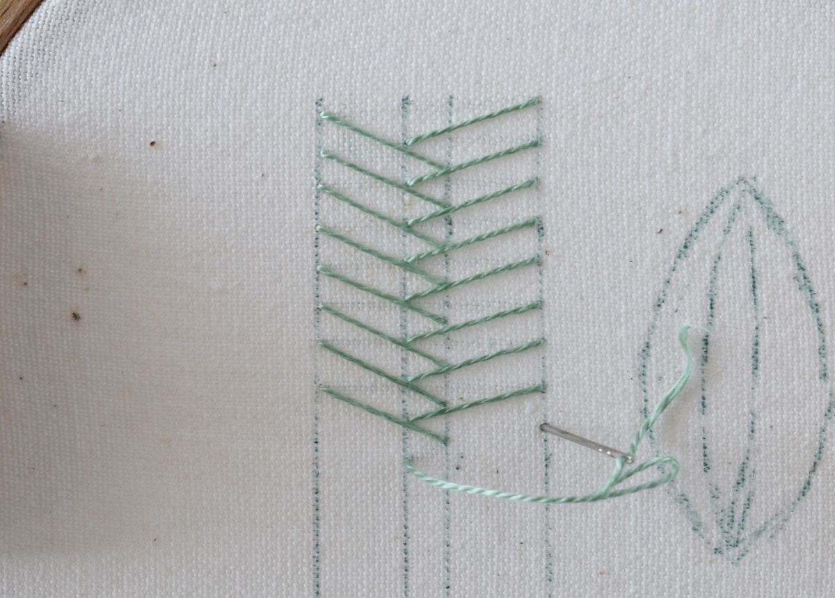 Open Fishbone Stitch hand embroidery tutorial step 4 image