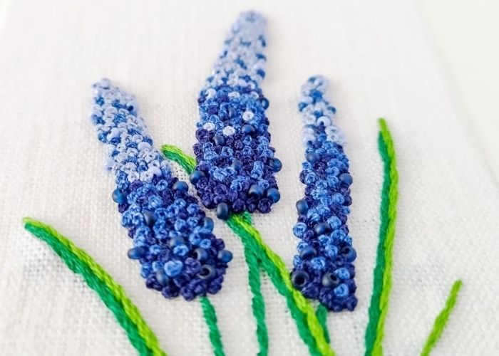 Blue Grape Hyacinth hand embroidery image