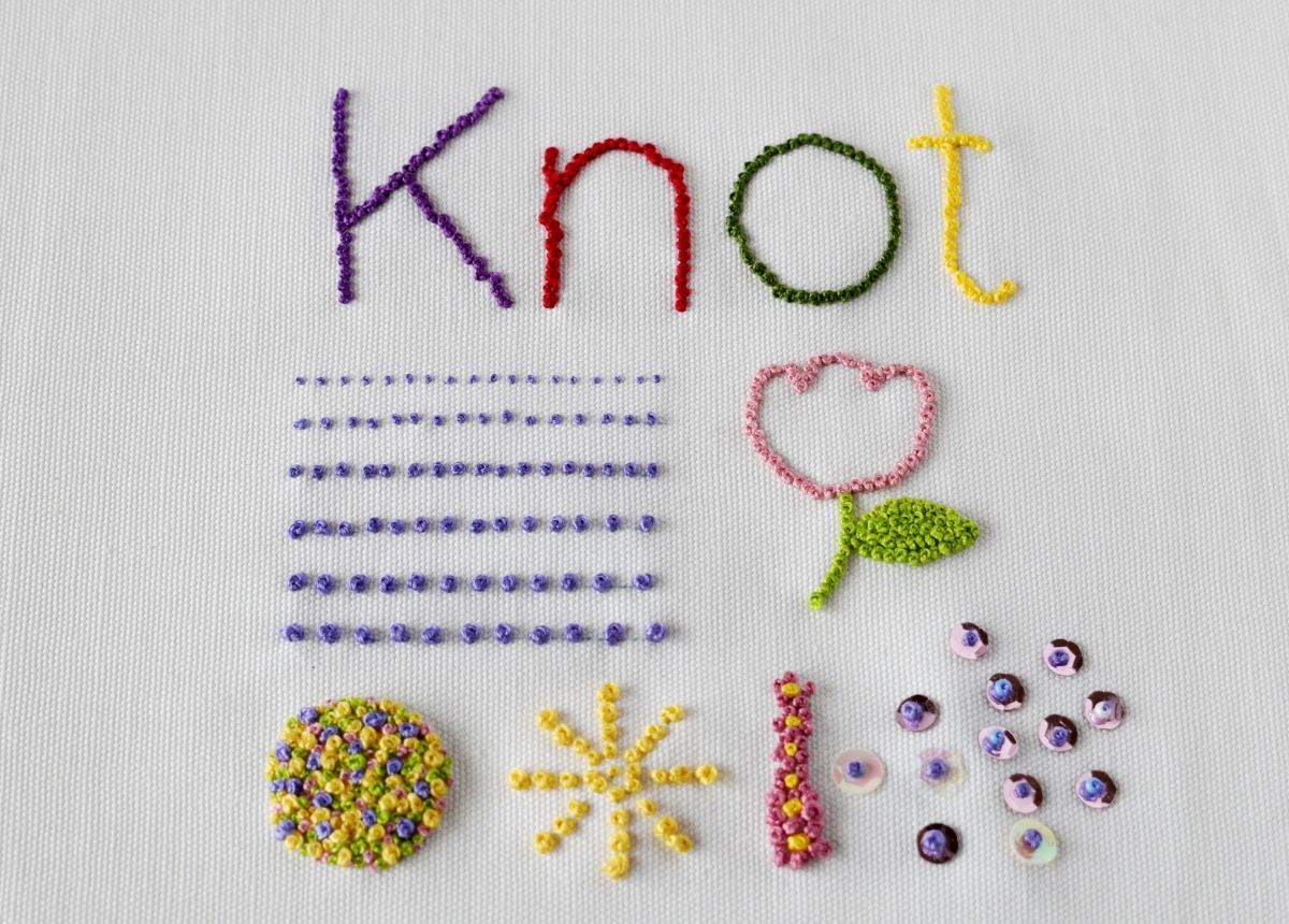 French Knot Embroidery Sampler hand embroidered with colorful threads image