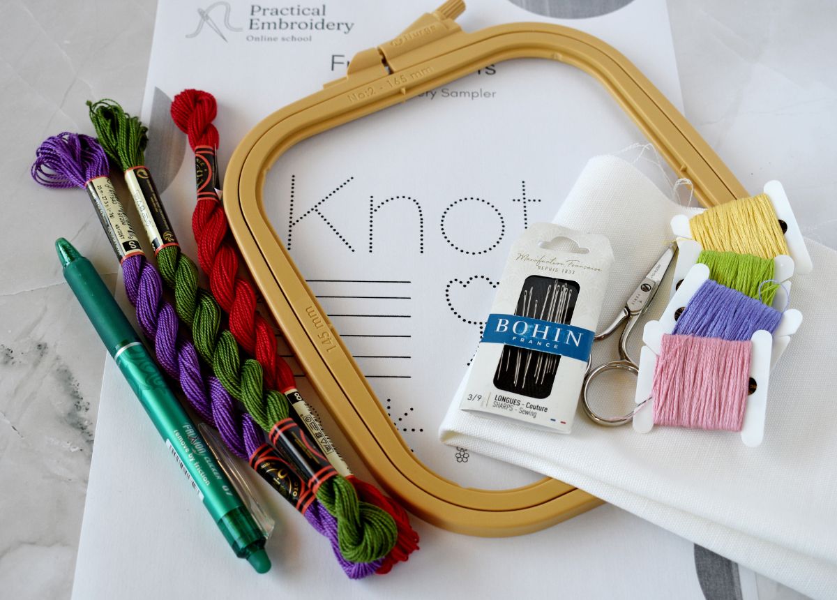 French Knot Embroidery Sampler tools and materials image