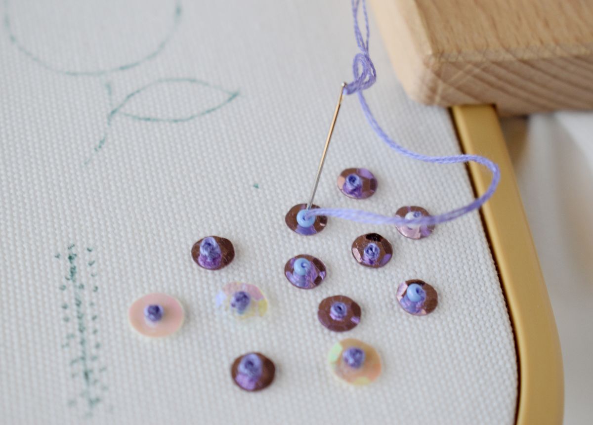 French Knots for securing the sequins 1 image