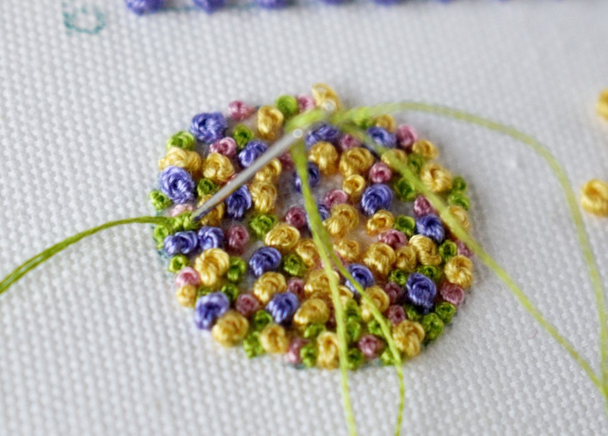 French Knot Embroidery Sampler in progress