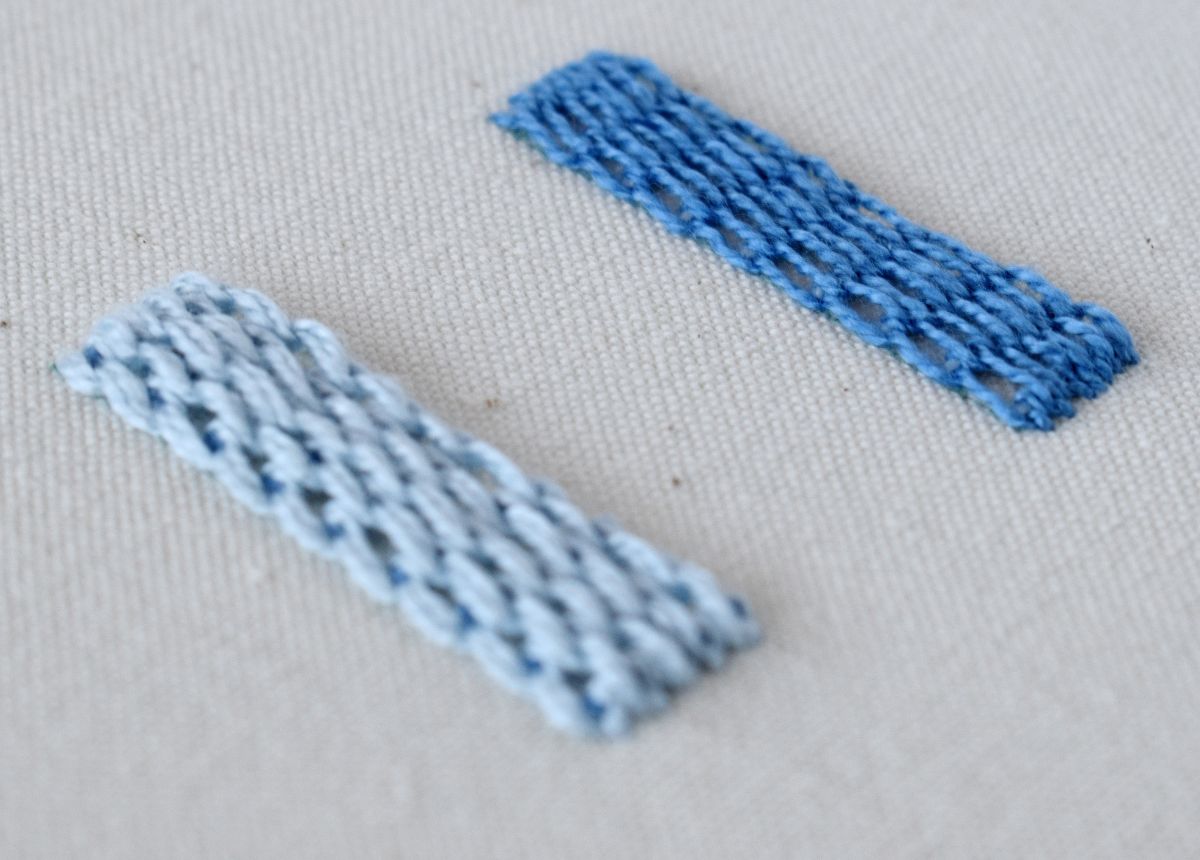 Raised Blanket Stitch Band embroidery sampler with blue pearl cotton image