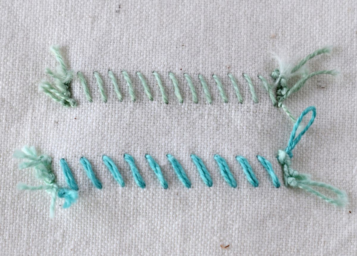 Raised Stem Stitch Band hand embroidery sampler back side image