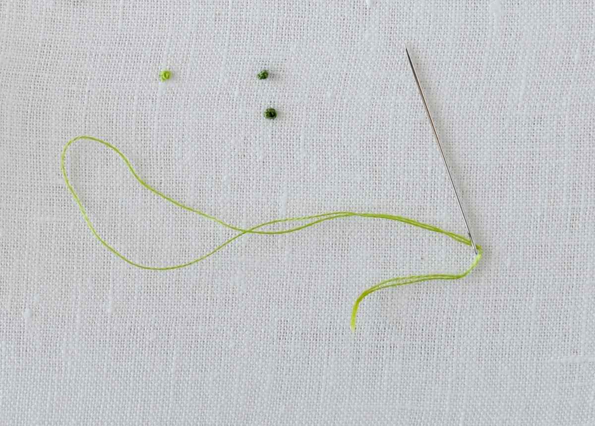 Starting French Knots with a folded thread tutorial step 1 image