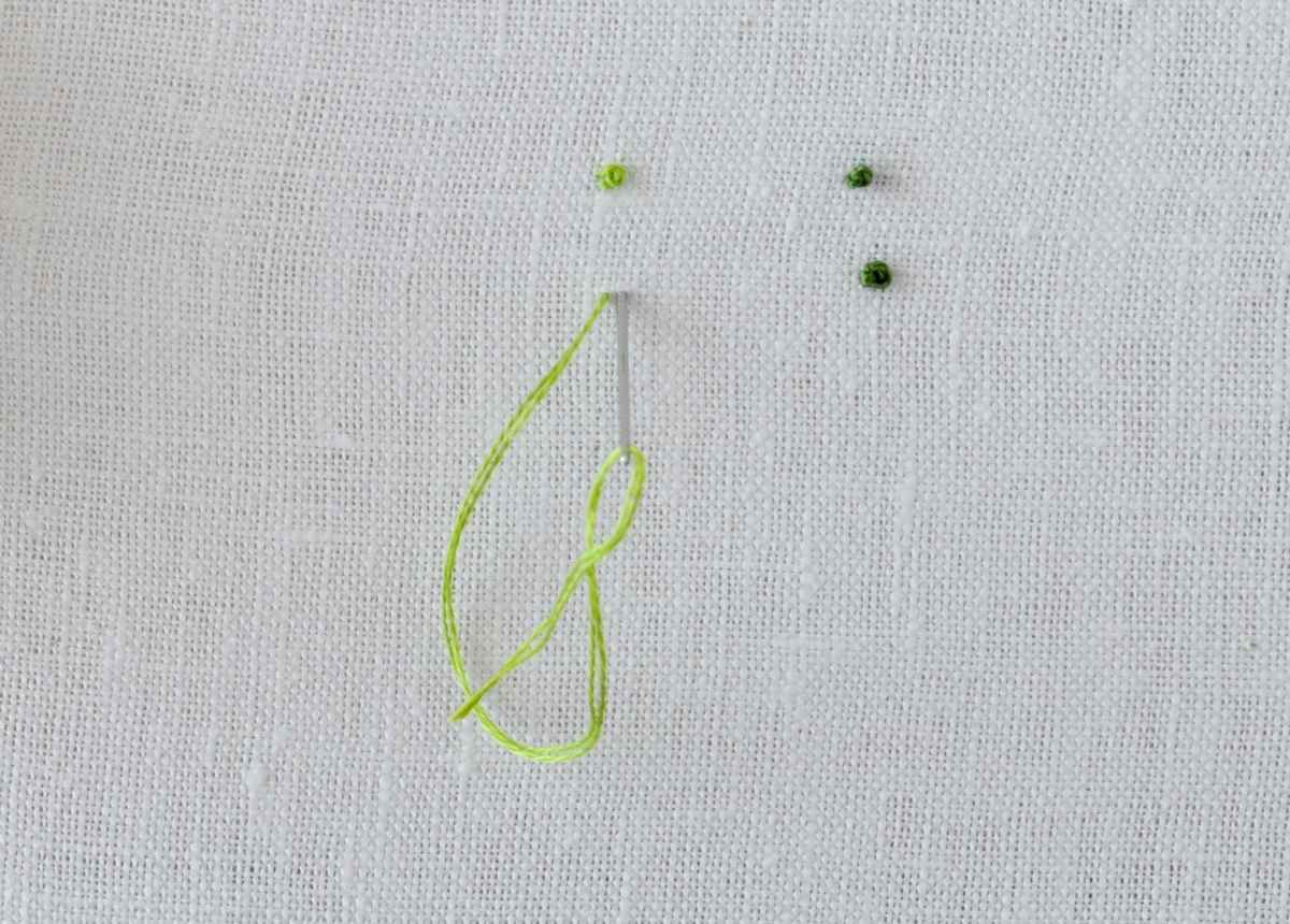 Starting French Knots with a folded thread tutorial step 2 image