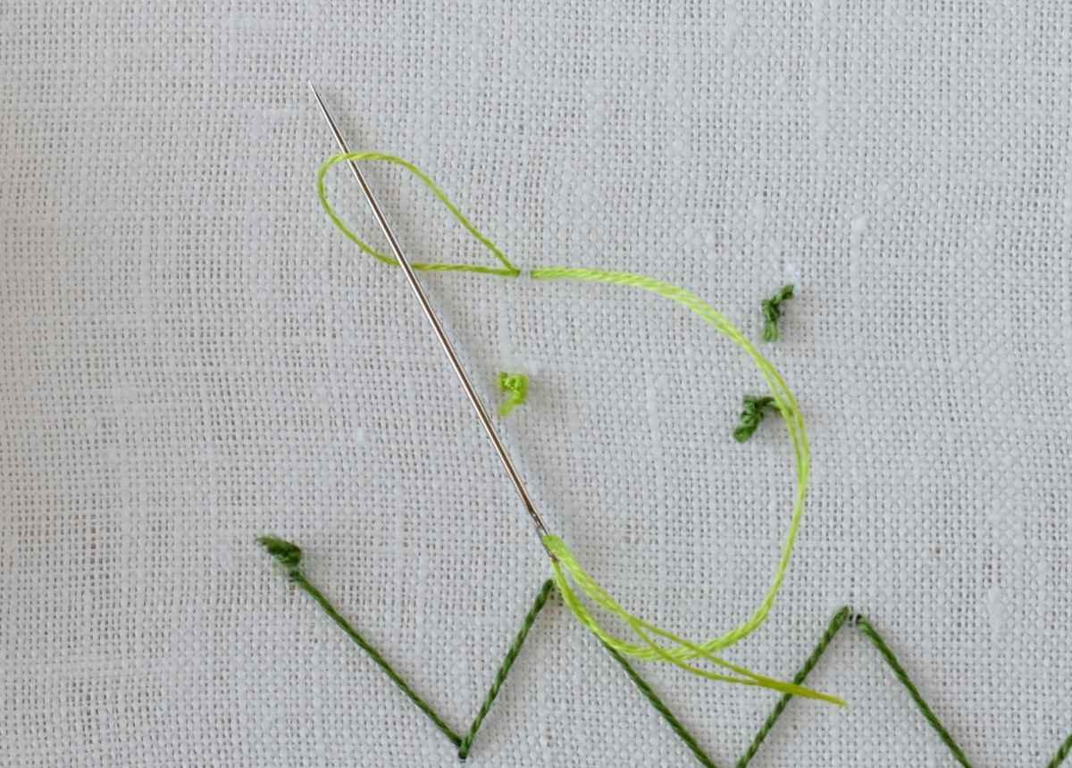 Starting French Knots with a folded thread tutorial step 3 image