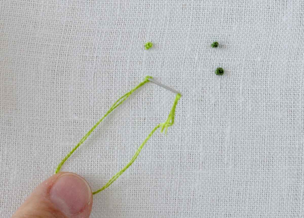 Starting French Knots with a folded thread tutorial step 4 image