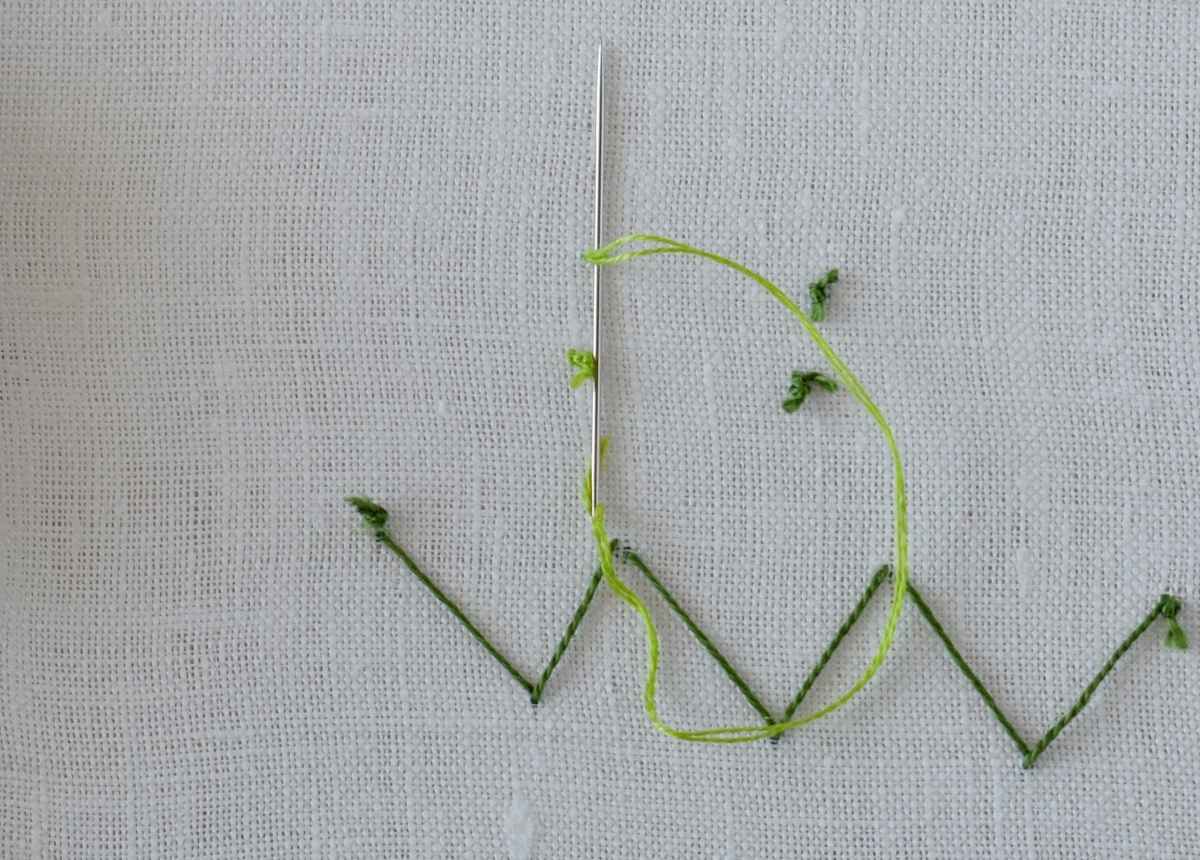 Starting French Knots with a folded thread tutorial step 5 image