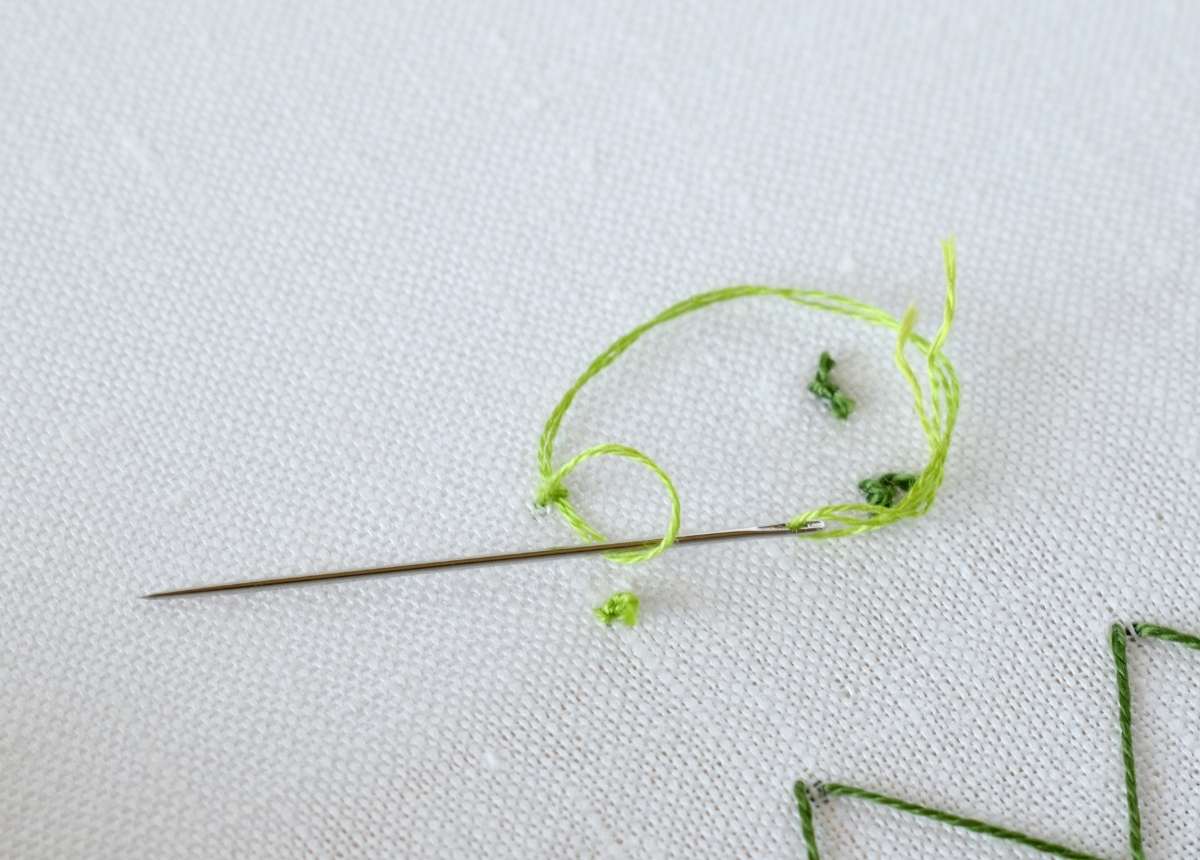 Starting French Knots with a folded thread tutorial step 6 image