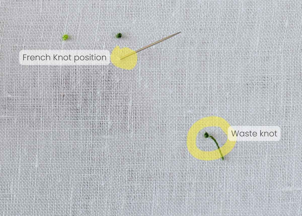 Starting French Knots with a waste knot tutorial step 2 image