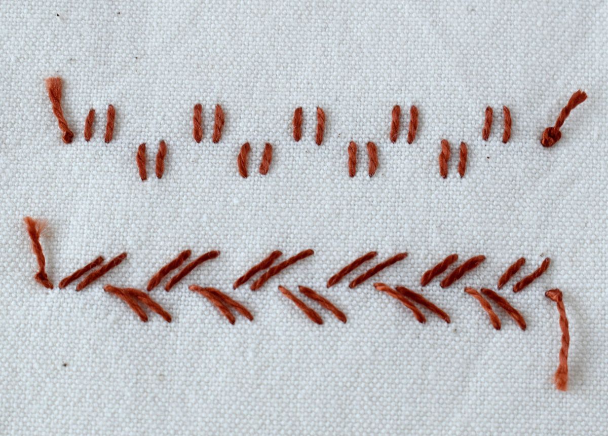 Up and Down Feathered Buttonhole Stitch embroidery sampler back side