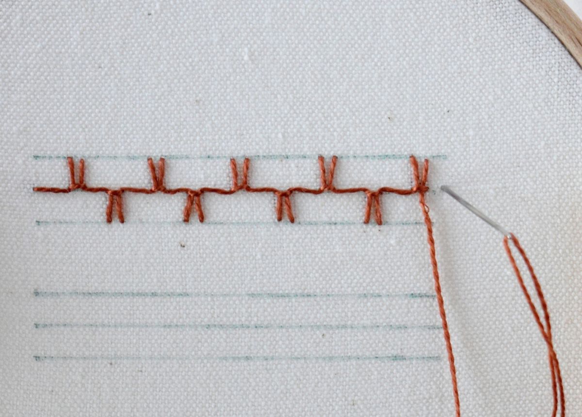Up and Down Feathered Buttonhole Stitch hand embroidery tutorial step 9 image