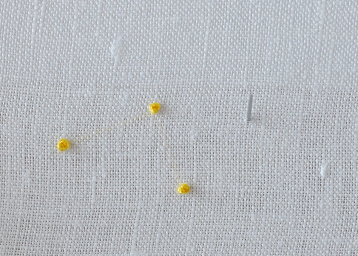 Yellow French knot step 1
