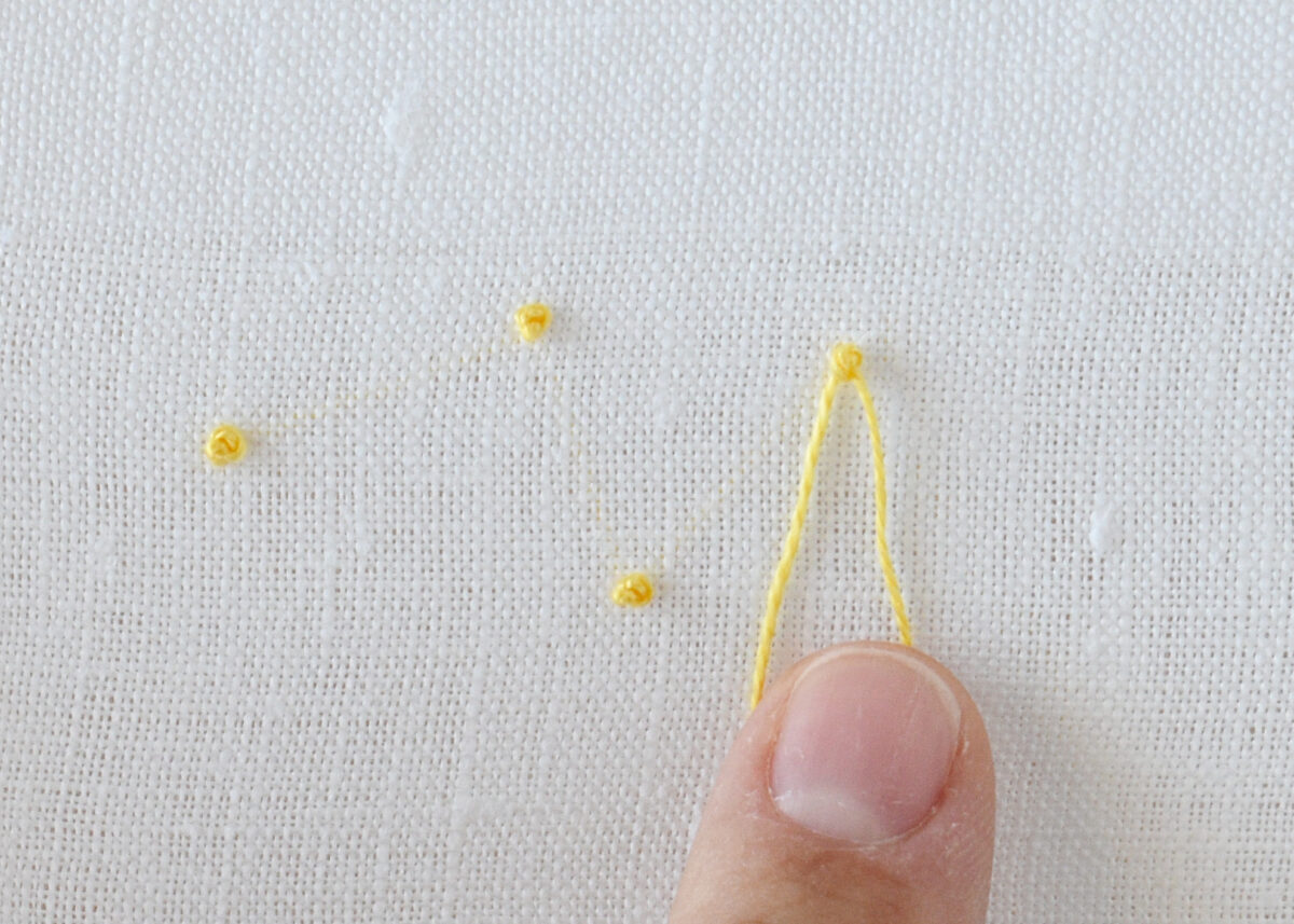 Yellow French knot step 5
